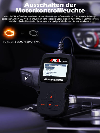 ANCEL AD310 OBD2 Diagnosegerät, Fehlercodeleser für OBD-II Fahrzeuge