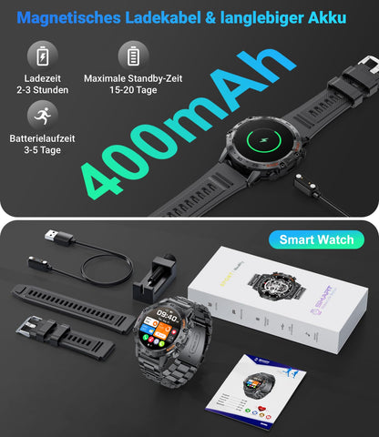 LIGE Smartwatch BW1846A Herren mit Telefonfunktion, 1,39 Zoll, schwarz