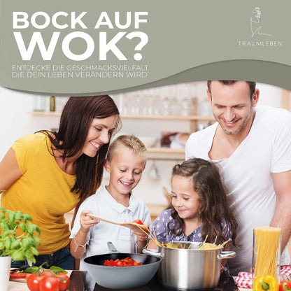 TRAUMLEBEN Wokpfanne Antihaft mit Deckel 28 cm Induktion Grau