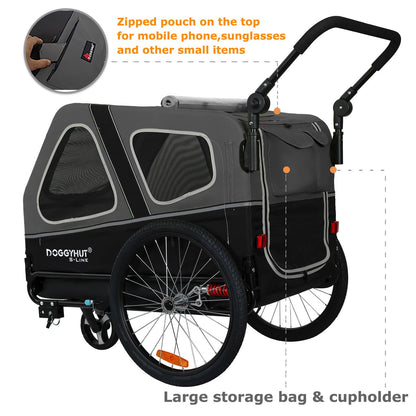 Doggyhut S-Line XL Hundeanhänger Buggy gefedert - Grau/Schwarz