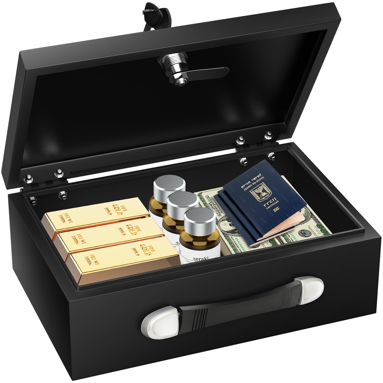 Mejasg 18L Tragbarer Safe Tresor - Feuerfest Wasserdicht. Kompakter, schwarzer Tresor für Wertgegenstände und Dokumente.
