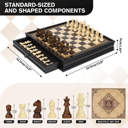 Peradix 2in1 Schach & Dame Holzspiel – magnetisch, 32cm