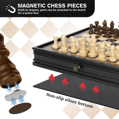Peradix 2in1 Schach & Dame Holzspiel – magnetisch, 32cm