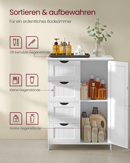 VASAGLE Badezimmerschrank Kommode - 4 Schubladen wolkenweiss LHC042W01