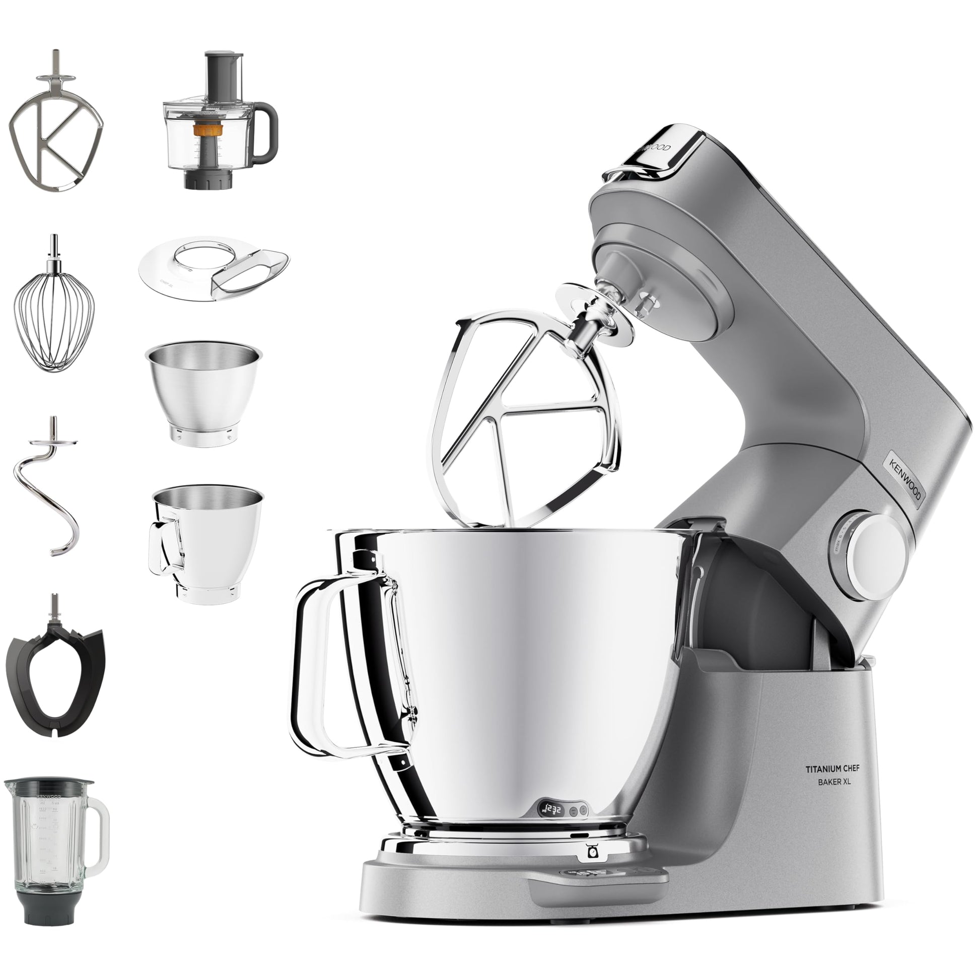 Kenwood Titanium Chef Baker XL KVL85.424SI Küchenmaschine - mit Waage. Silberne Standküchenmaschine mit integrierter Waage zum präzisen Kneten und Rühren.