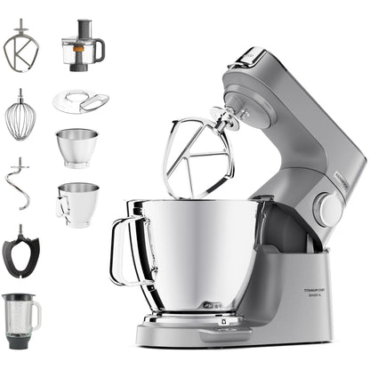 Kenwood Titanium Chef Baker XL KVL85.424SI Küchenmaschine - mit Waage. Silberne Standküchenmaschine mit integrierter Waage zum präzisen Kneten und Rühren.