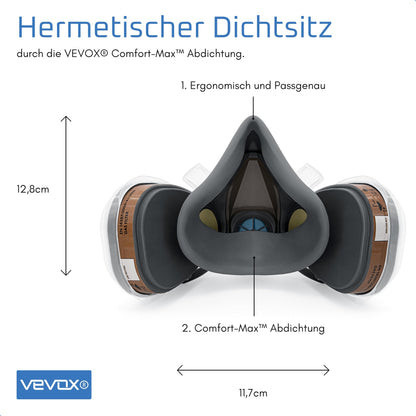 VEVOX Atemschutzmaske A1P2 mit A1 Gas- und P2 Partikelfiltern
