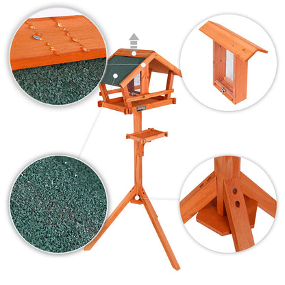 lionto Vogelhaus aus Tannenholz mit Ständer und wetterfestem Dach