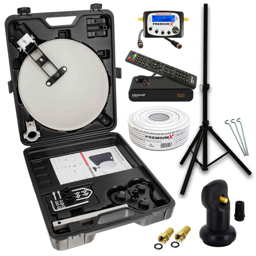 PremiumX Mobile Camping SAT Set - Single LNB Koffer Stativ