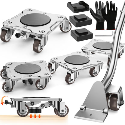 WOUOW Möbeltransportrollen Set 500kg – mit Parkfunktion. Schwarze Lenkrollen mit roten Rädern, zum Verschieben schwerer Möbel, arretierbar.