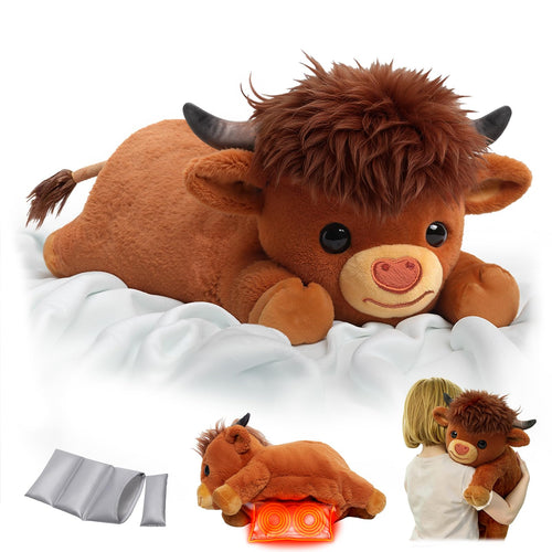 Mewaii Highland Cow Plüschtier mit Wärmekissen, gewichtet 2,3 kg, Stofftier aus weichem Plüsch in Kuhform