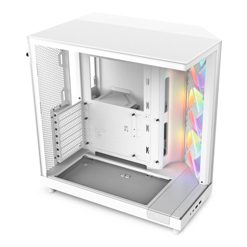NZXT H6 Flow RGB Kompaktes Mid-Tower Dual-Kammer Gehäuse – Weiss. Weisses Dual-Kammer Mid-Tower zur Aufnahme von PC-Hardware und Kühlung.