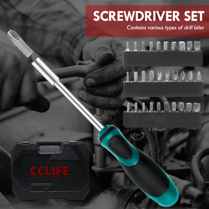 CCLIFE Steckschlüsselsatz 218-teilig Cr-V - 1/2" 1/4" 3/8" Ratschenkoffer
