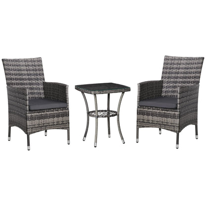 Outsunny Polyrattan Lounge Set – 2 Personen Dunkelgrau. Dunkelgraues Polyrattan-Set für 2 Personen, ideal für Entspannung im Außenbereich.