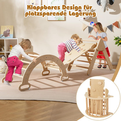 COSTWAY Kletterdreieck 4-in-1 Klettergerüst Indoor - Holzfarbe
