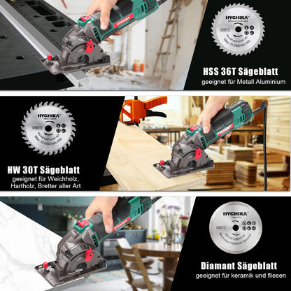 HYCHIKA Mini Handkreissäge 500W - Für Holz, Metall & Fliesen
