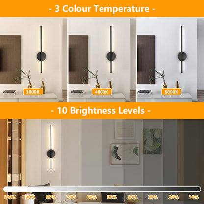Dehobo LED Akku-Wandleuchte innen, dimmbar, schwarz, 60 cm, 2er-Set