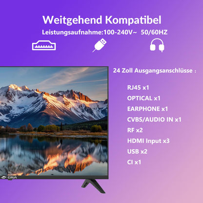 CRUA VIDAA Smart TV HD LED Fernseher 24 Zoll Schwarz