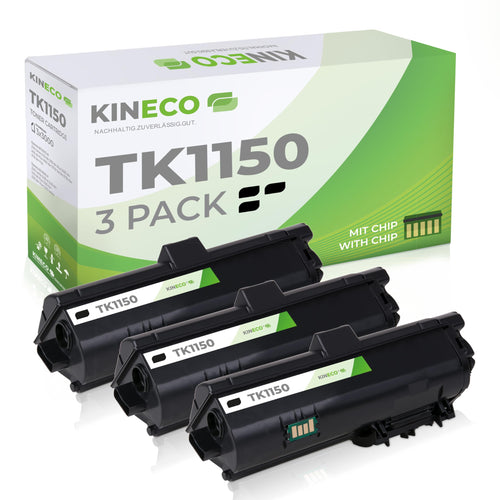 Kineco Toner 3er-Pack Schwarz kompatibel mit Kyocera TK-1150 – drei schwarze Tonerkartuschen im Set