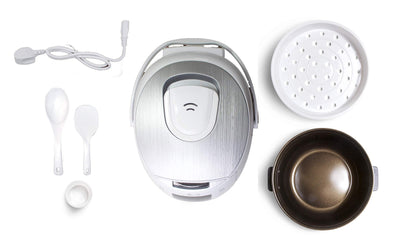 Yum Asia Sakura Reiskocher – 8 Tassen, Keramikschale, Weiss/Silber