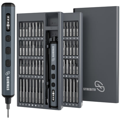 STREBITO Präzisions-Elektroschraubendreher Set, 70-teilig, 64 Bits – kompaktes Stift-Design mit digitalem Display