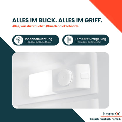 homeX Mini Kühl-Gefrierkombination 109L Weiss - 85cm Hoch