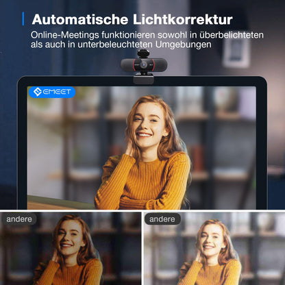 EMEET C960 4K UHD Webcam - Dual Mic, Auto-Lichtkorrektur, Abdeckung