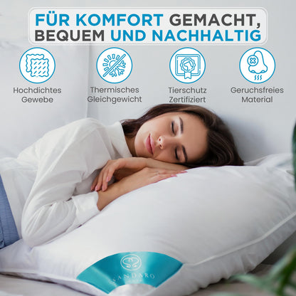 Sandaro Home Daunen-Federn-Kopfkissen 80x80 cm, 3-Kammer, 2er Set
