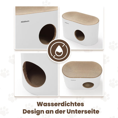 PetRhein Kratzbrett 3-in-1 Katzenhöhle mit Kratzmatte und Katzenbett