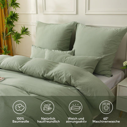 SOULFUL Doppelte Muslin Bettwäsche Set 4-tlg. 135x200 - Lakritzgrün