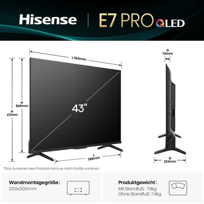 Hisense 43E7Q PRO Fernseher - 43 Zoll 4K UHD QLED Smart TV