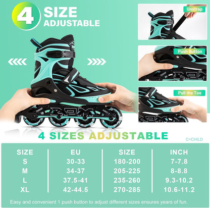 2PM SPORTS Verstellbare Inline Skates für Kinder, Grösse 34-37, Grün