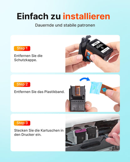 Glliter 304 XL Druckerpatronen Schwarz/Farbig kompatibel für HP 304