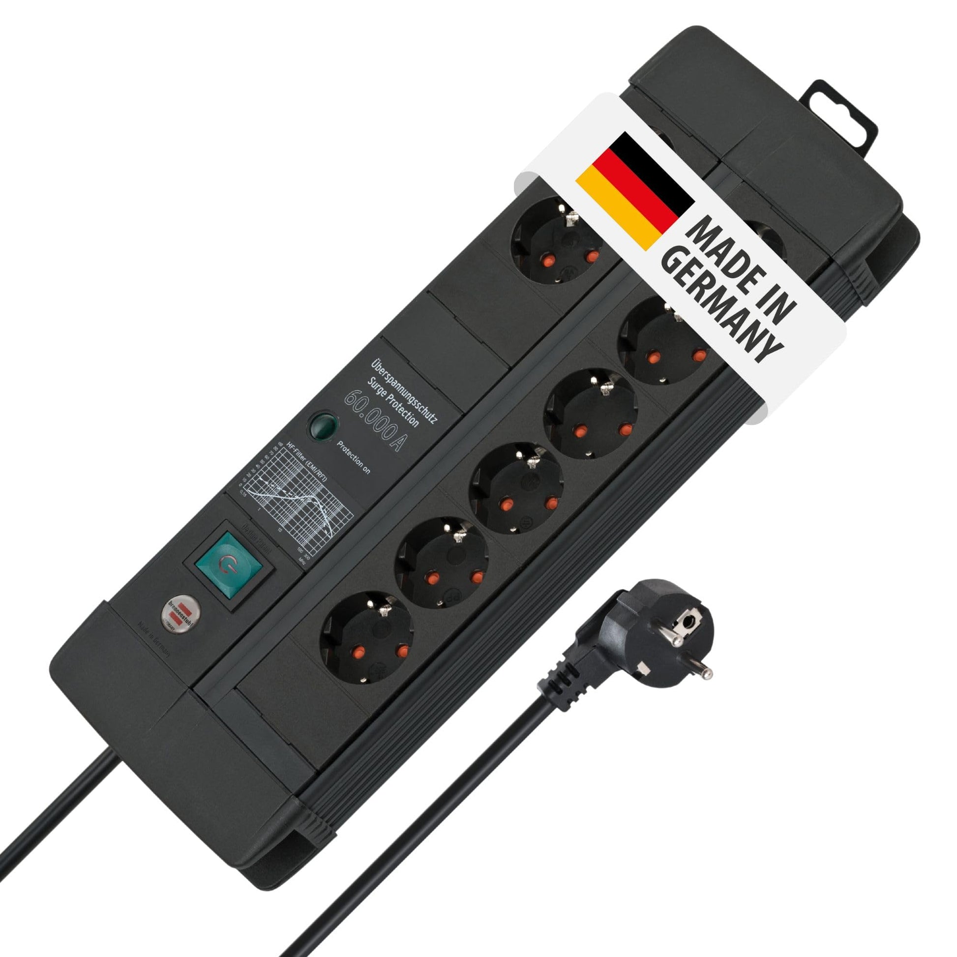 Brennenstuhl Premium-Line Steckdosenleiste 8-fach Überspannungsschutz 3m schwarz. Schwarze Leiste mit 8 Schutzkontakt-Steckdosen für Stromverteilung.