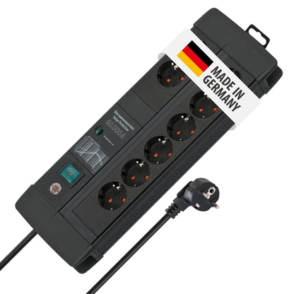 Brennenstuhl Premium-Line Steckdosenleiste 8-fach Überspannungsschutz 3m schwarz. Schwarze Leiste mit 8 Schutzkontakt-Steckdosen für Stromverteilung.
