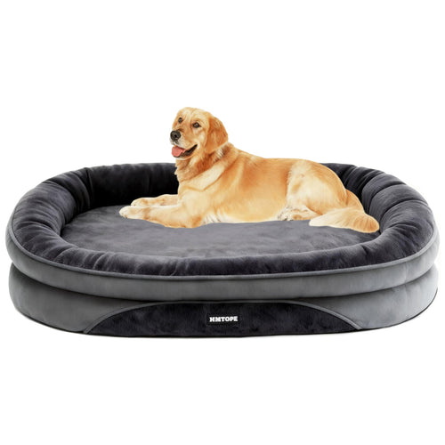 HMTOPE Orthopädisches Hundebett Hundesofa, 106 x 79 cm, Dunkelgrau, mit umlaufender Nackenrolle