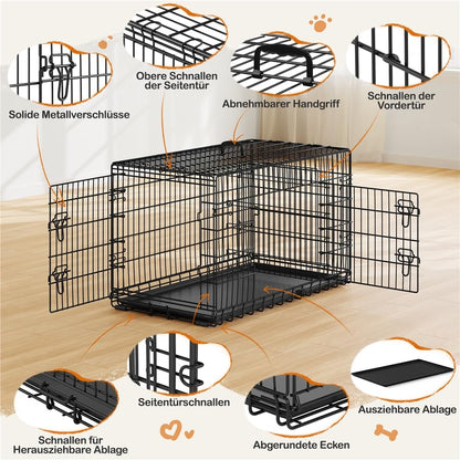 Yaheetech Hundekäfig klappbar XL mit Trennwand – Schwarz