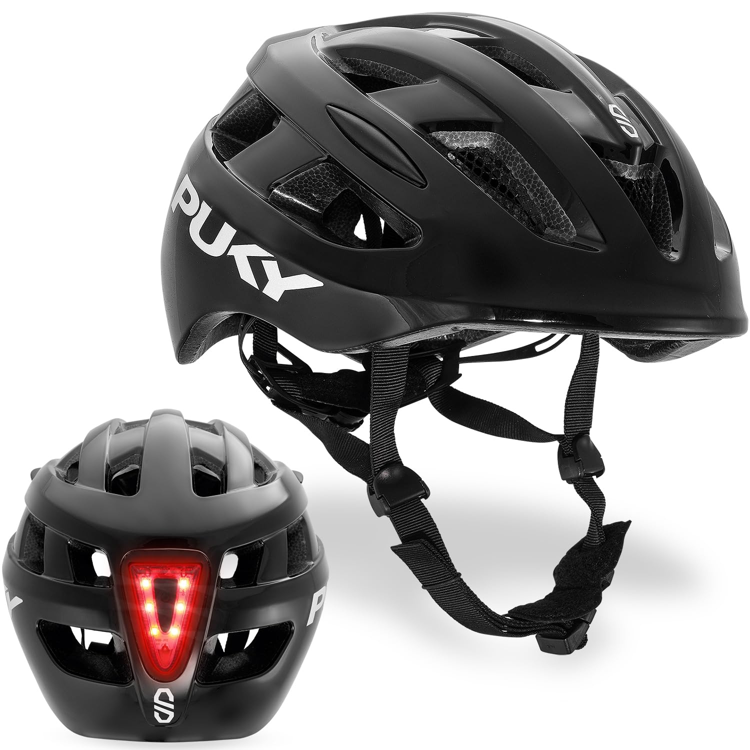 PUKY Helmet M Kinderhelm Schwarz, 54-58 cm, mit Licht-Modul – Fahrradhelm mit Lüftungslöchern und Polycarbonat-Schale