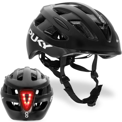 PUKY Helmet M Kinderhelm Schwarz, 54-58 cm, mit Licht-Modul – Fahrradhelm mit Lüftungslöchern und Polycarbonat-Schale