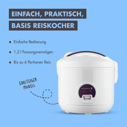 REISHUNGER Reiskocher & Dampfgarer Keramik 1.2L – Weiss
