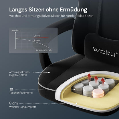 WOLTU Gaming Stuhl Stoff Federunterlage Gamer Sessel - Schwarz GS10sz