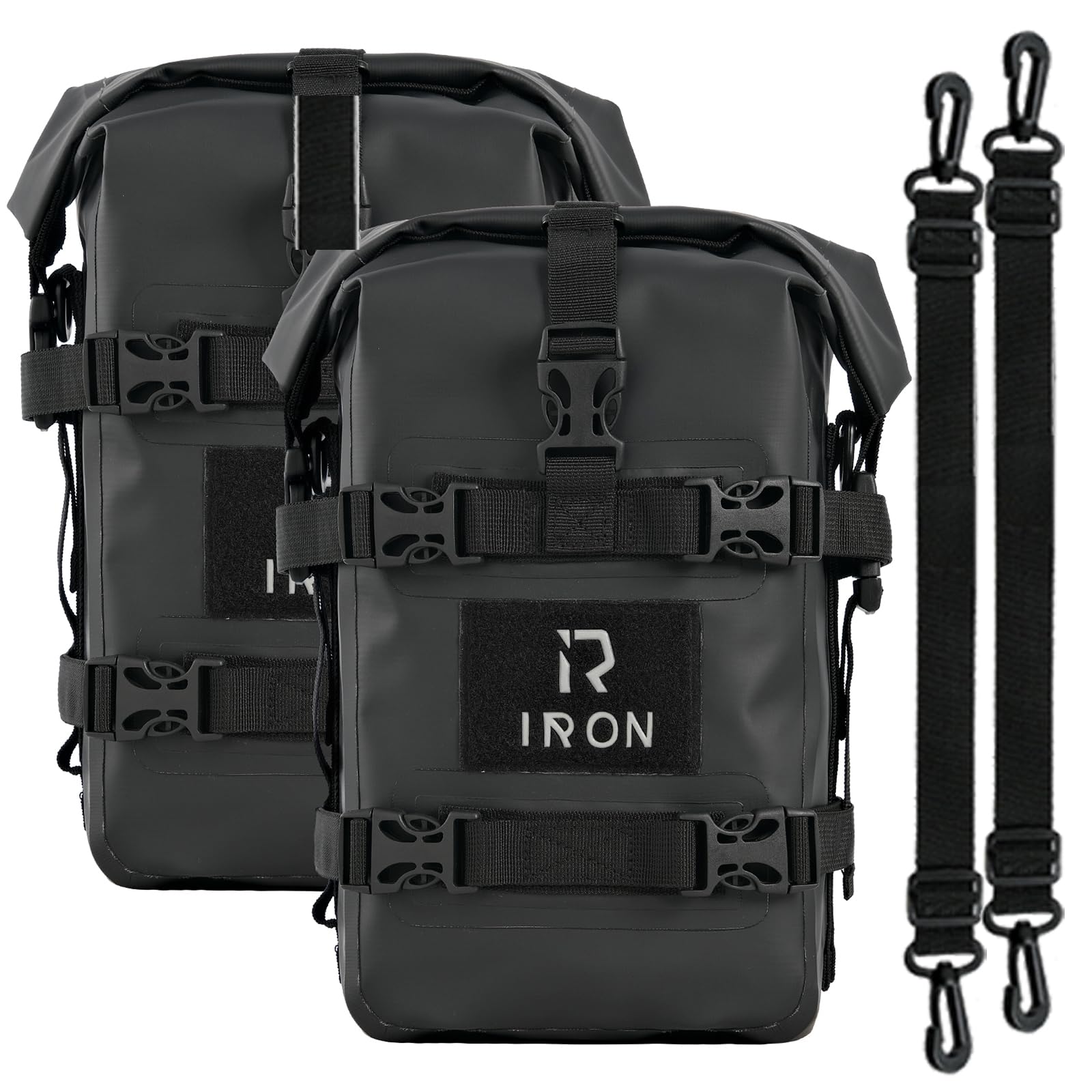 RIDEIRON Sturzbügeltaschen Motorrad, 2×5 L, wasserdicht, schwarz – Seitentaschen aus 500D PVC für den Sturzbügel