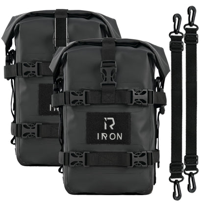 RIDEIRON Sturzbügeltaschen Motorrad, 2×5 L, wasserdicht, schwarz – Seitentaschen aus 500D PVC für den Sturzbügel