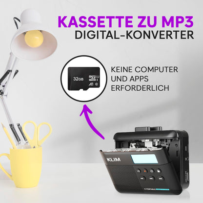 KLIM K7 Kassettenspieler mit MP3-Konverter, Mikrofon und Lautsprecher