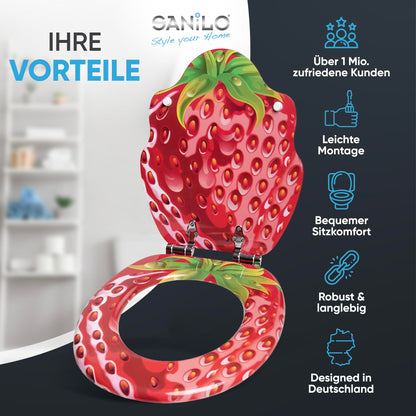 Sanilo WC-Sitz mit Absenkautomatik aus Holz, Motiv Strawberry