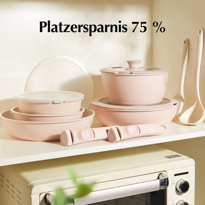 Redchef Kochgeschirr-Set 16-teilig Antihaft Abnehmbare Griffe – Rosa