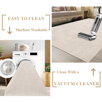 Enyhom Wohnzimmer Teppich 3D Optik – 140x200 cm Beige