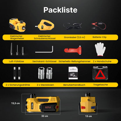 Taskstar Elektr. Hydraulischer Wagenheber 5T 3-in-1 Set - Gelb