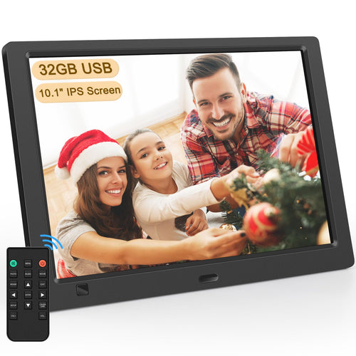 Timzeit Digitaler Bilderrahmen 10,1 Zoll IPS FHD mit 32GB USB-Stick, 16:9 IPS-Display, Wandmontage möglich