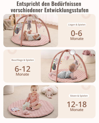 Blissful Diary Spielbogen Baby mit Spieldecke und 6 Spielzeugen, Rosa